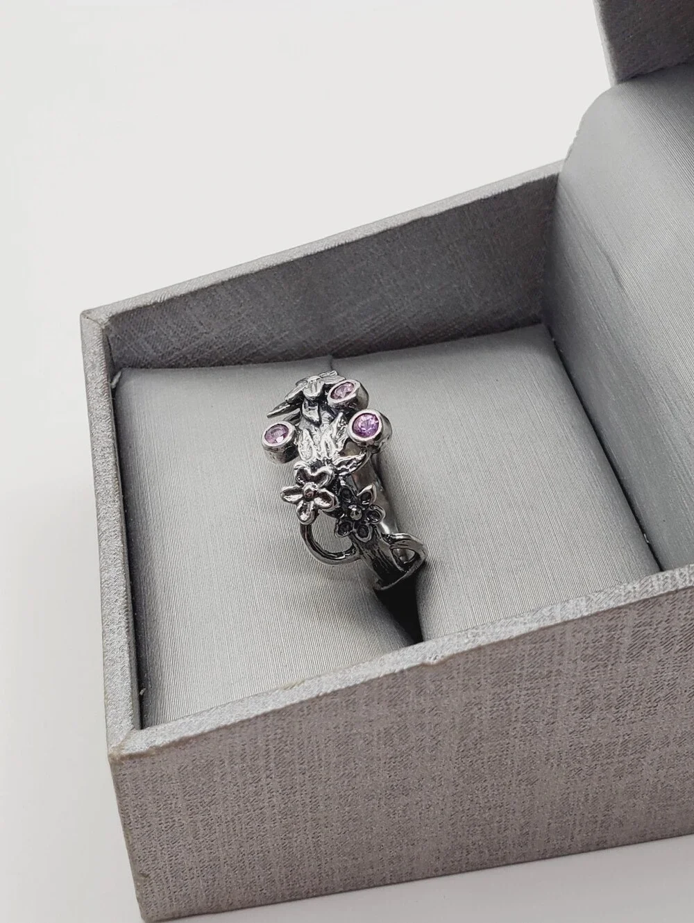 Genuine Bezel Set Purple Sapphire - 925 Sterling Silver Flower Ring